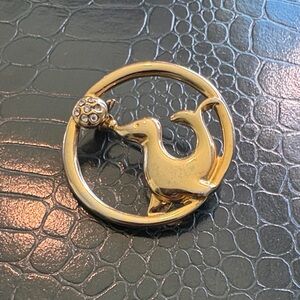 Gold Seal Circle Pendant with Swarovski Crystal Accent - Women Jewelry